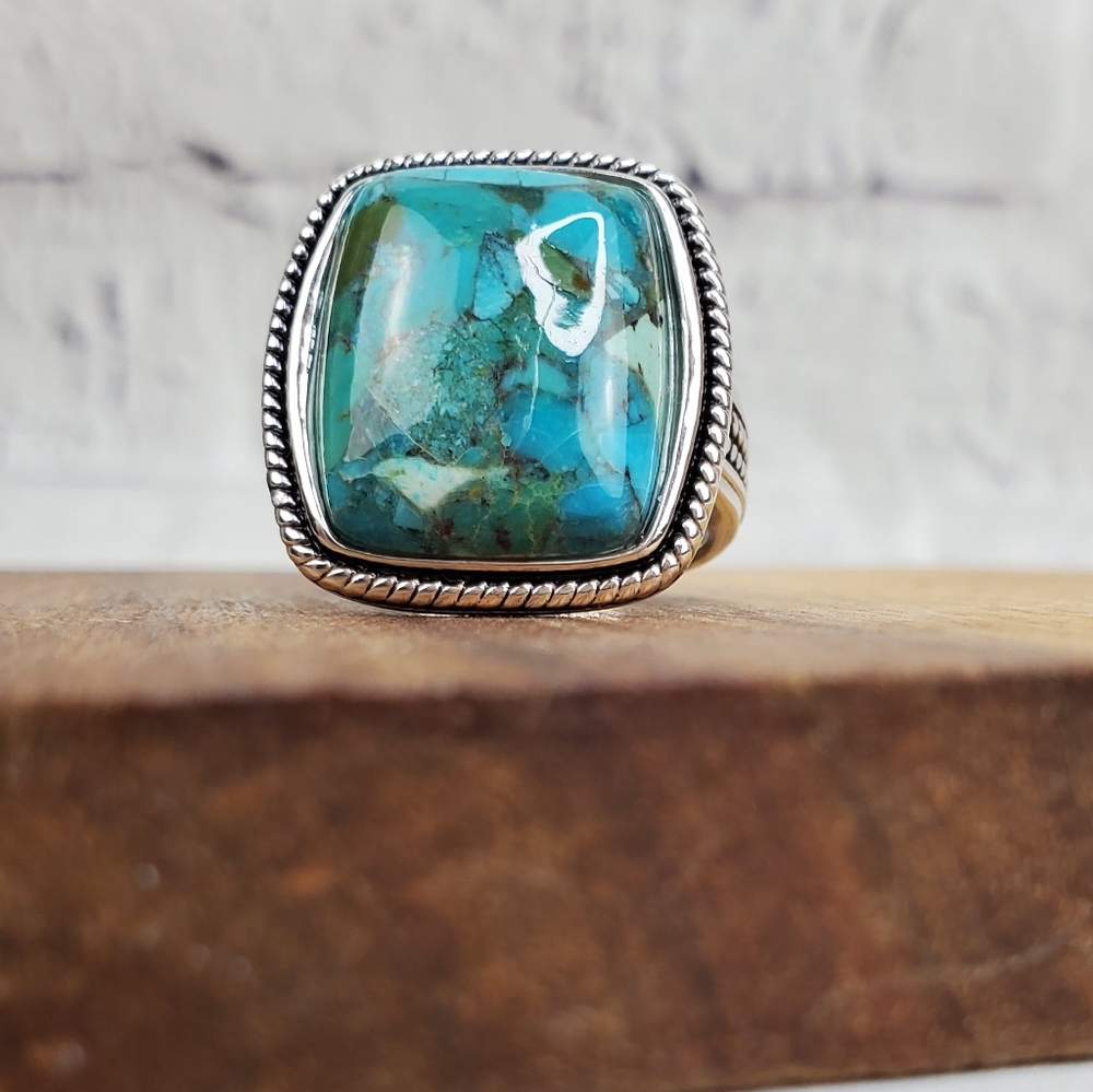 Sterling silver simulated turquoise rectangle cabo